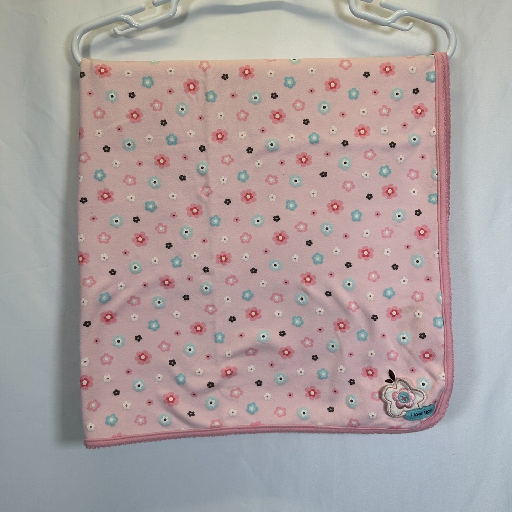 Carters Pink Baby Blanket Flowers I Love You Just One Year Vintage Cottage Y2K